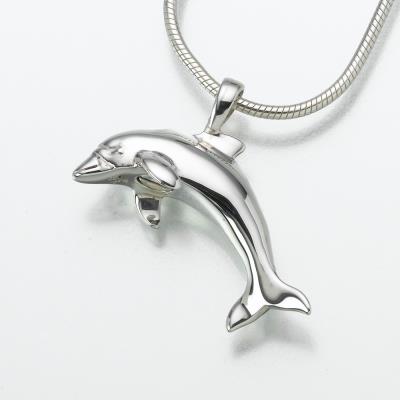 14K white gold dolphin cremation pendant necklace